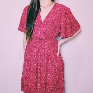 Red polkadot summer V neck dress